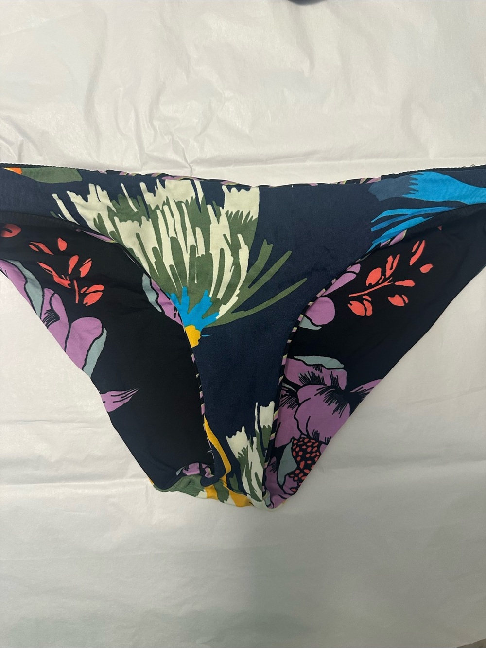 Maaji Floral Bikini Bottom in Navy with Purple, Green & Yellow